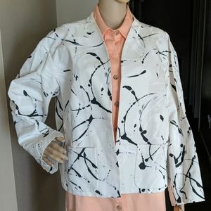 Lafayette 148 New York White and Black Abstract Paint Splatter Jacket
